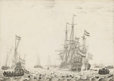 Nederlandse schepen bij de kust, vroege jaren 1650 door Willem van de Velde